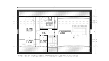 Projekt ERDOL 124 - Wersja prawa (salon po prawej stronie) - Trzy pokoje + klatka schodowa - Rzut poddasza